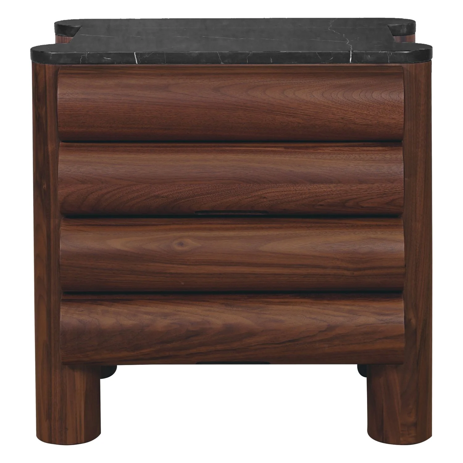 Bubbles 2 Drawers Bedside Table - Walnut - Black Marble - Floor Stock
