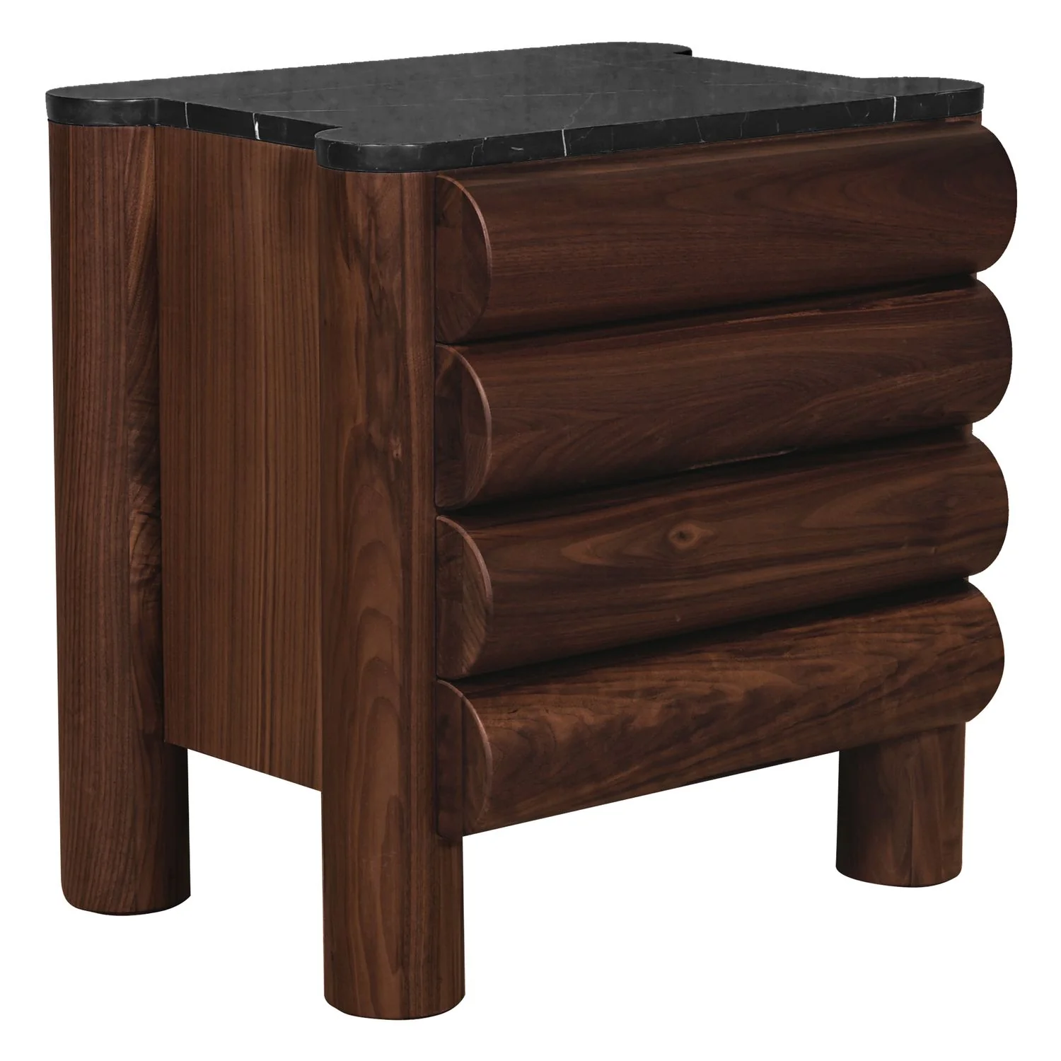 Bubbles 2 Drawers Bedside Table - Walnut - Black Marble - Floor Stock - Image 2