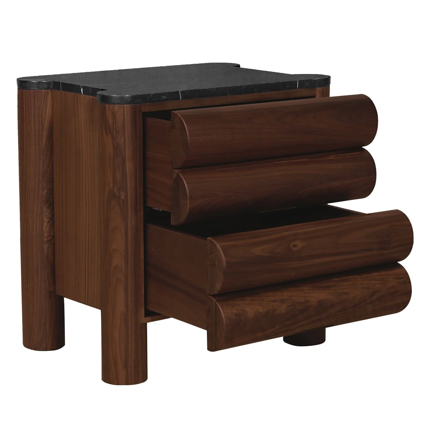 Bubbles 2 Drawers Bedside Table - Walnut - Black Marble - Floor Stock - Image 3