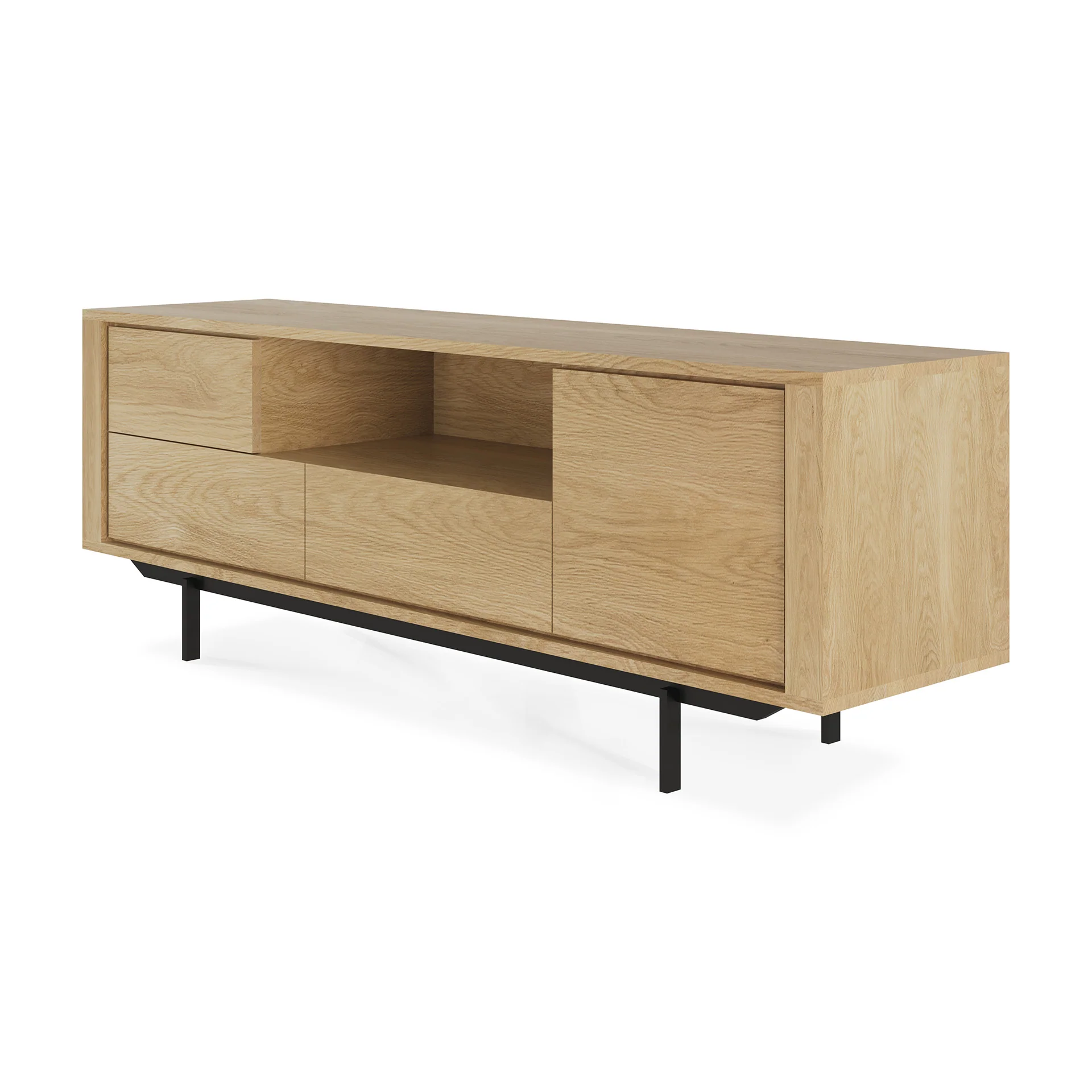 Ethnicraft Oak Shadow Entertainment Unit - 1 Door/1 Flip-down Door/ 2 Drawers - Image 2