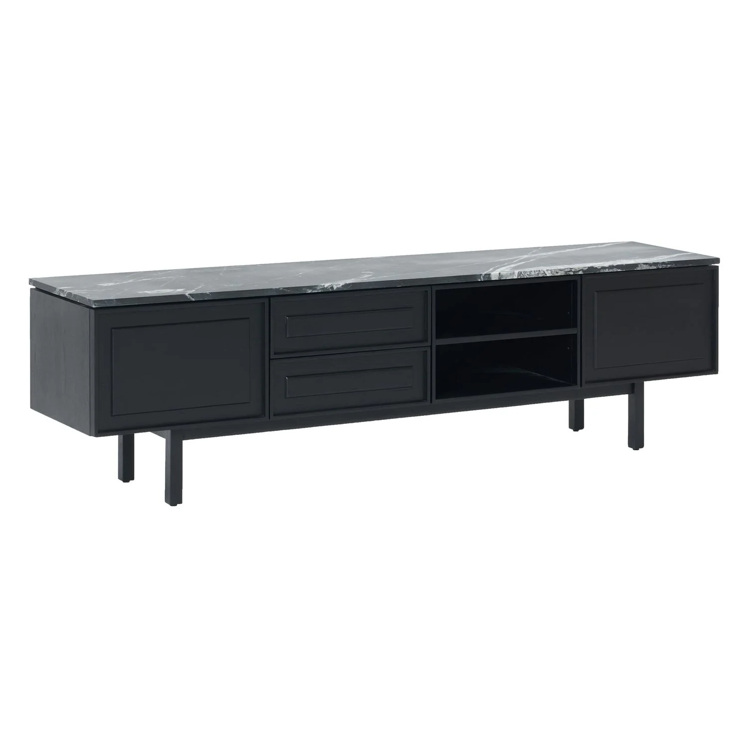 Yorke Classic Marble TV Unit - 2 Drawers/2 Doors with Simple Legs - Image 2