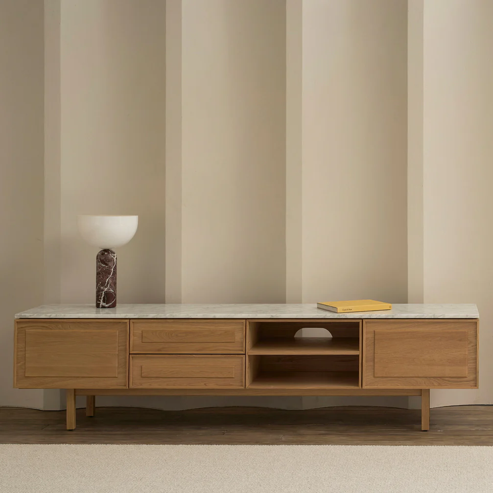 Yorke Classic Marble TV Unit - 2 Drawers/2 Doors with Simple Legs - Image 3